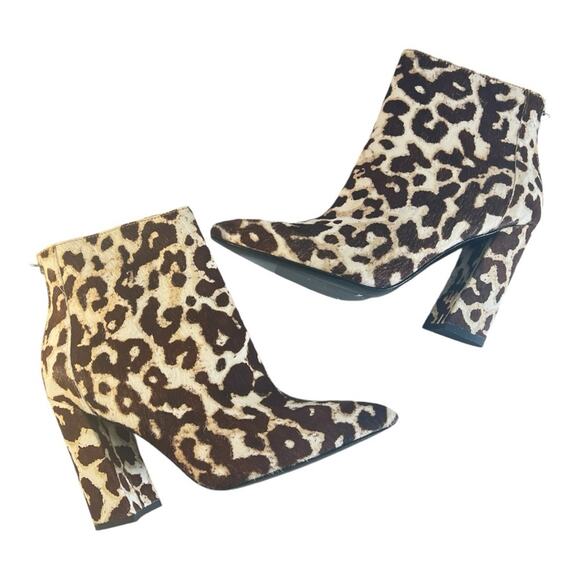 CHARLES DAVID Beige Brown Calf Fur Leopard Block Heel Bootie NEW WITH TAGS 6.5 - Picture 4 of 16